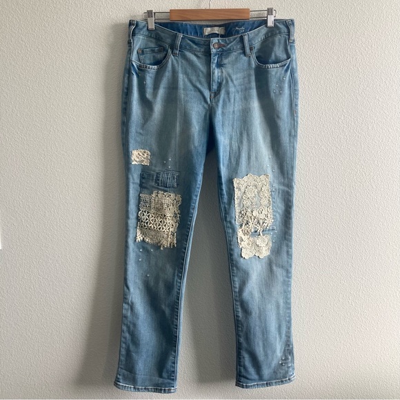 Sundance Magnolia Lace Straight Leg Mid Rise Boho Jeans - Picture 4 of 11